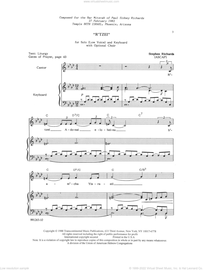 R'Tzei (for Solo Low Voice with optional SATB Choir) sheet music for choir (SATB: soprano, alto, tenor, bass) by Stephen Richards, classical score, intermediate skill level
