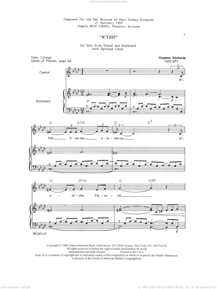 R'Tzei (for Solo Low Voice with optional SATB Choir) sheet music for choir (SATB: soprano, alto, tenor, bass) by Stephen Richards, classical score, intermediate skill level