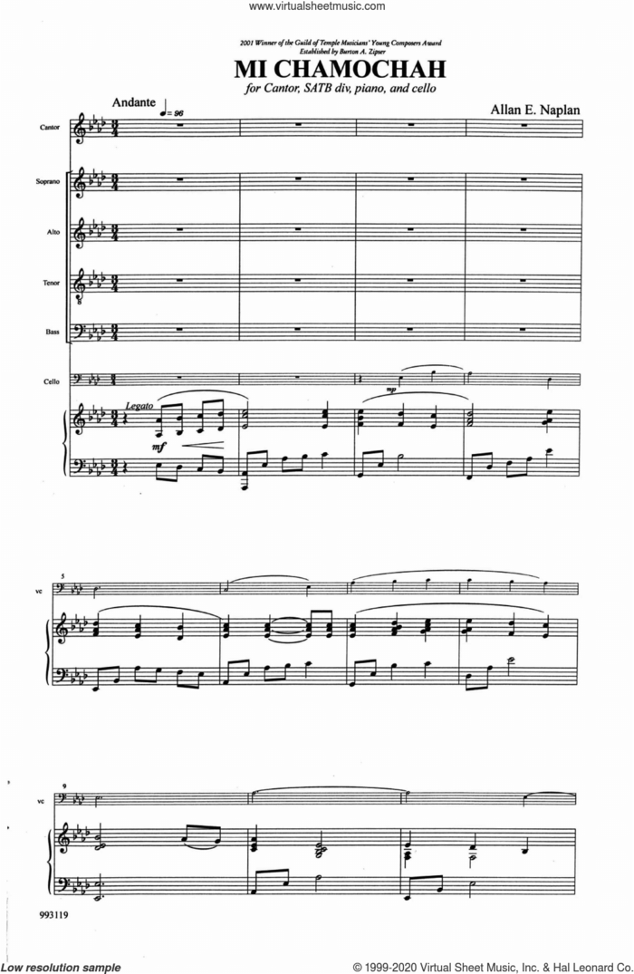 Mi Chamochah (Who Is Like You) sheet music for choir (SATB: soprano, alto, tenor, bass) by Allan Naplan, classical score, intermediate skill level