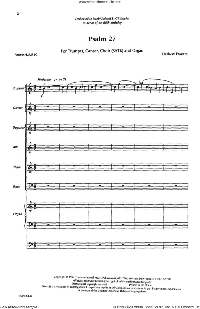 Psalm 27 sheet music for choir (SATB: soprano, alto, tenor, bass) by Herbert Fromm, classical score, intermediate skill level