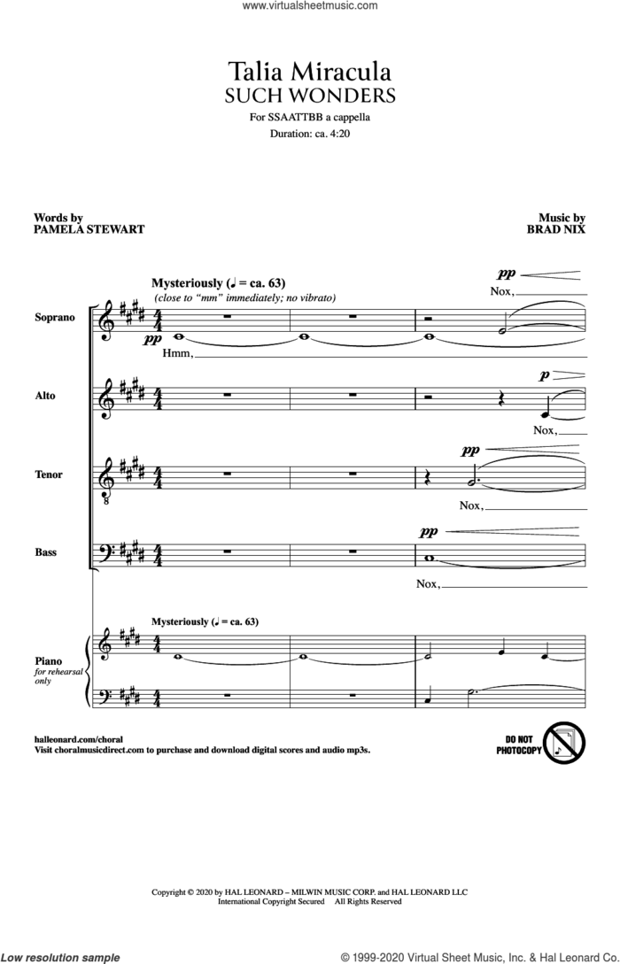 Talia Miracula (Such Wonders) sheet music for choir (SSAATTBB) by Brad Nix, Pamela Stewart and Pamela Stewart and Brad Nix, intermediate skill level