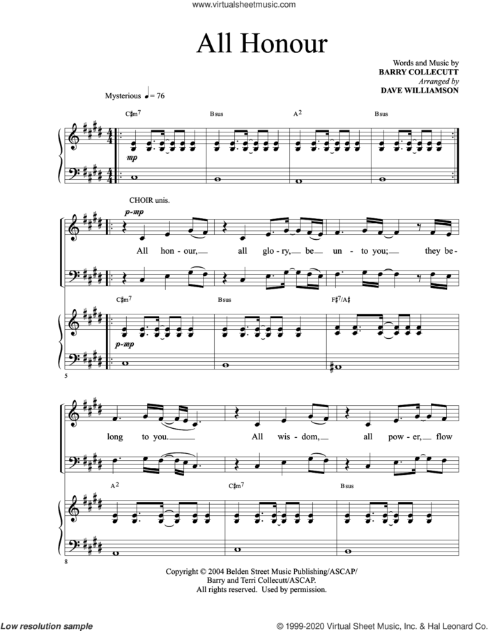 All Honour (arr. Dave Williamson) sheet music for choir (SATB: soprano, alto, tenor, bass) by Barry & Terri Collecutt, Dave Williamson and Barry Collecutt, intermediate skill level