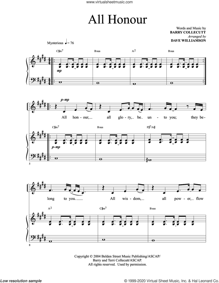 All Honour (arr. Dave Williamson) sheet music for voice and piano by Barry & Terri Collecutt, Dave Williamson and Barry Collecutt, intermediate skill level