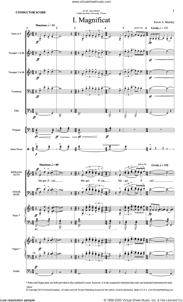 Magnificat (Brass Quintet) (Score) sheet music for orchestra/band (full score) by Kevin Memley, intermediate skill level