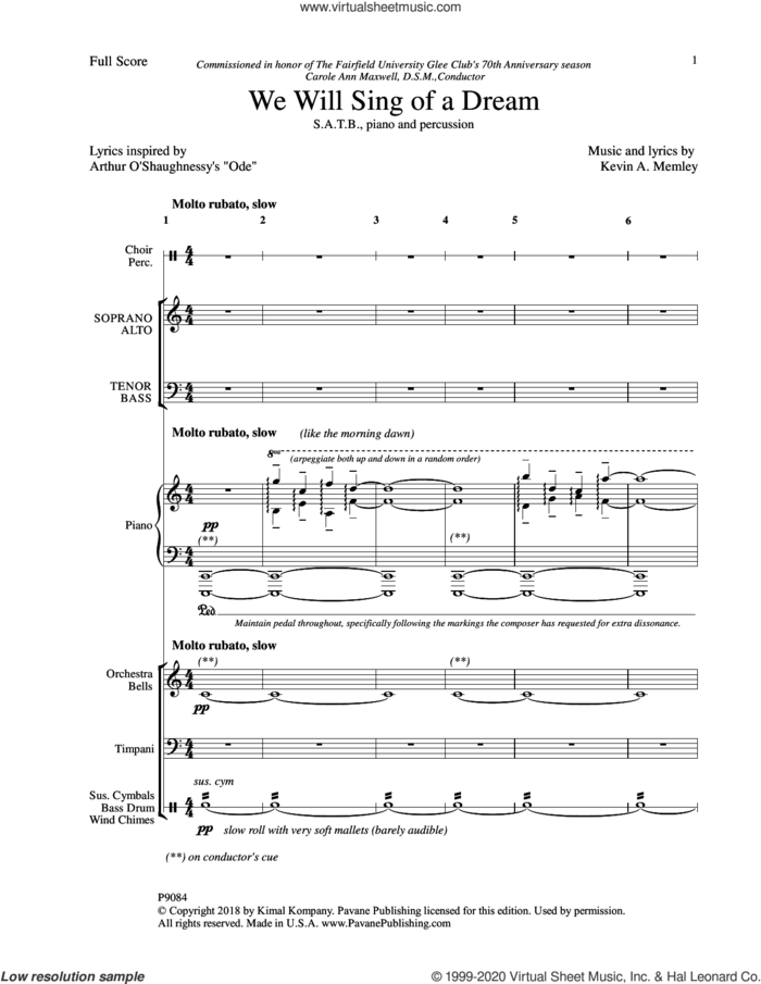 We Will Sing of a Dream (COMPLETE) sheet music for orchestra/band by Kevin Memley, intermediate skill level