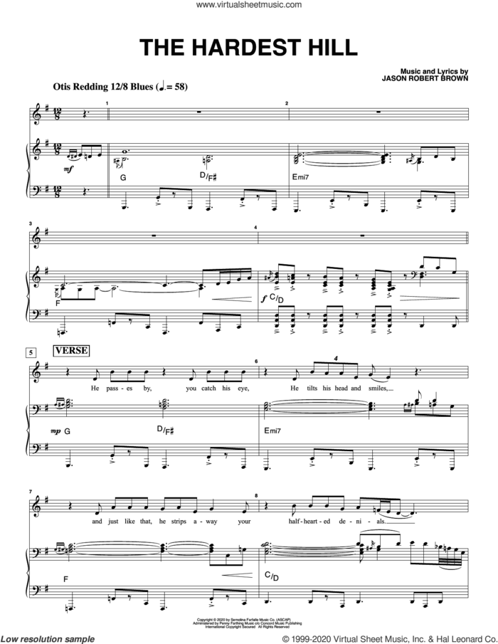 The Hardest Hill (Original Key) (from How We React And How We Recover) sheet music for voice and piano by Jason Robert Brown, intermediate skill level