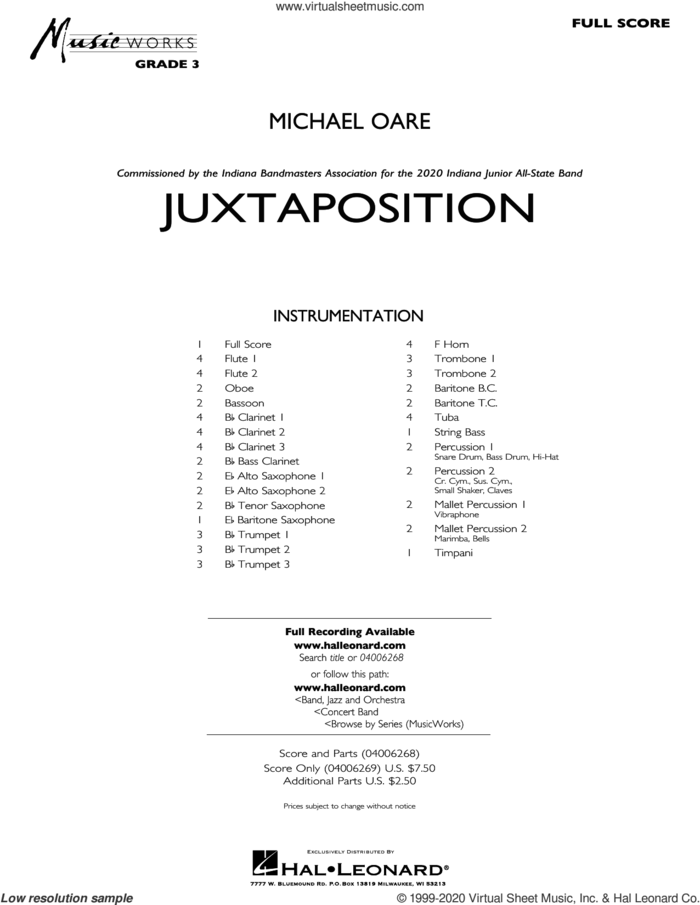 Juxtaposition (COMPLETE) sheet music for concert band by Michael Oare, intermediate skill level
