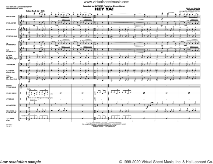 Hey Ya! (arr. Michael Brown) (COMPLETE) sheet music for marching band by Michael Brown, Andre Benjamin and OutKast, intermediate skill level