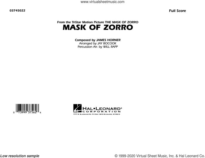Mask of Zorro (arr. Jay Bocook) (COMPLETE) sheet music for marching band by James Horner, Jay Bocook and Will Rapp, intermediate skill level