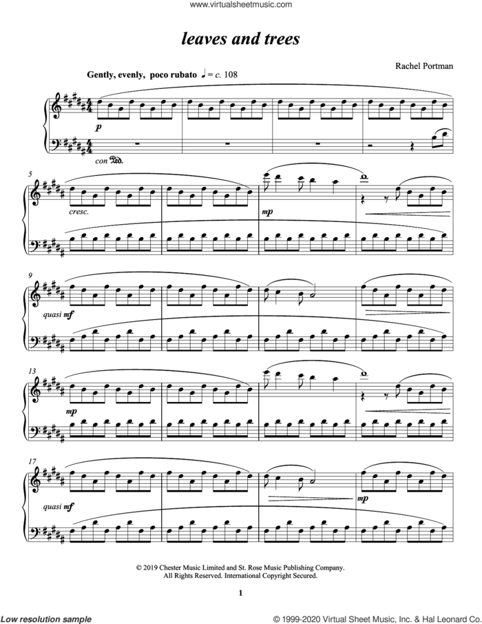 leaves and trees sheet music for piano solo by Rachel Portman, classical score, intermediate skill level