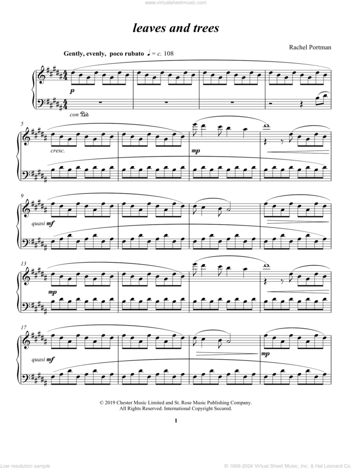 leaves and trees sheet music for piano solo by Rachel Portman, classical score, intermediate skill level