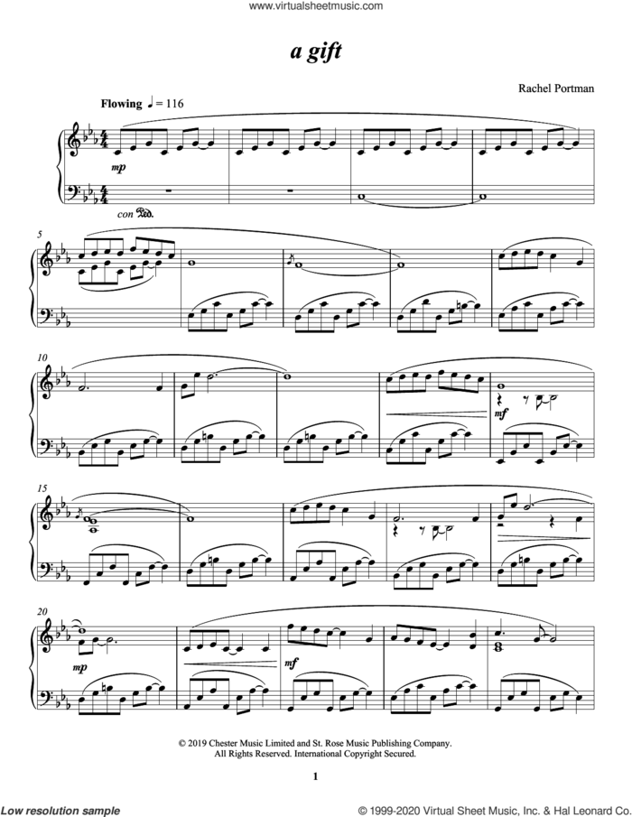 a gift sheet music for piano solo by Rachel Portman, classical score, intermediate skill level