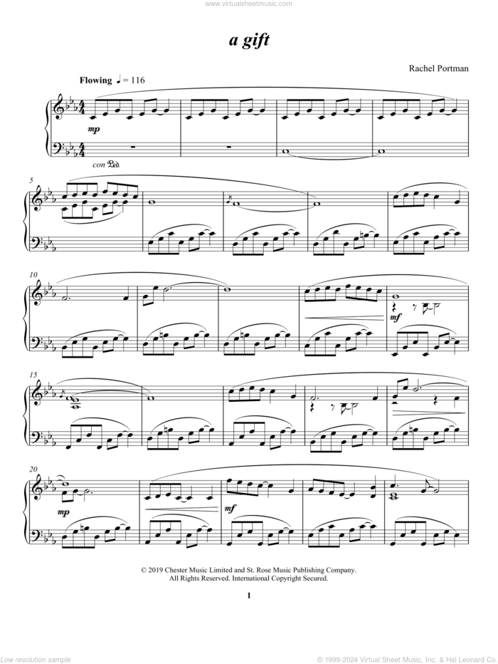 a gift sheet music for piano solo by Rachel Portman, classical score, intermediate skill level