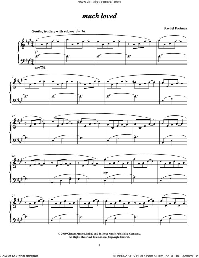 much loved sheet music for piano solo by Rachel Portman, classical score, intermediate skill level