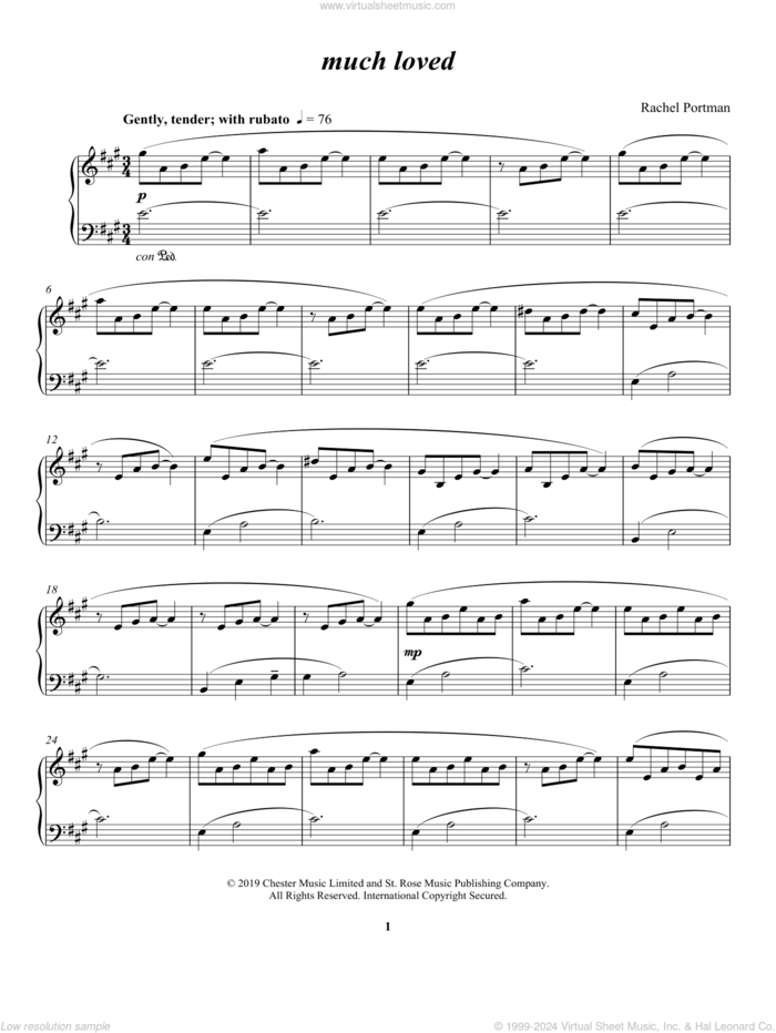 much loved sheet music for piano solo by Rachel Portman, classical score, intermediate skill level