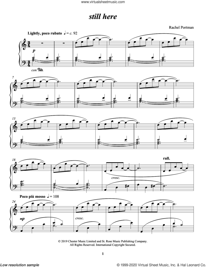 still here sheet music for piano solo by Rachel Portman, classical score, intermediate skill level