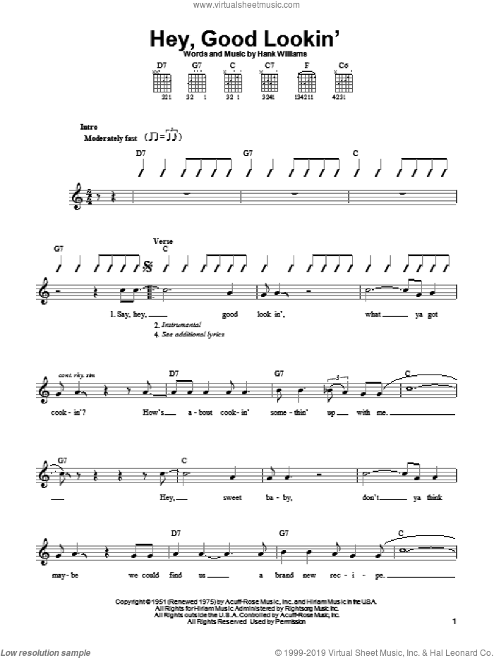 Hey, Good Lookin' sheet music for guitar solo (chords) by Hank Williams, easy guitar (chords)