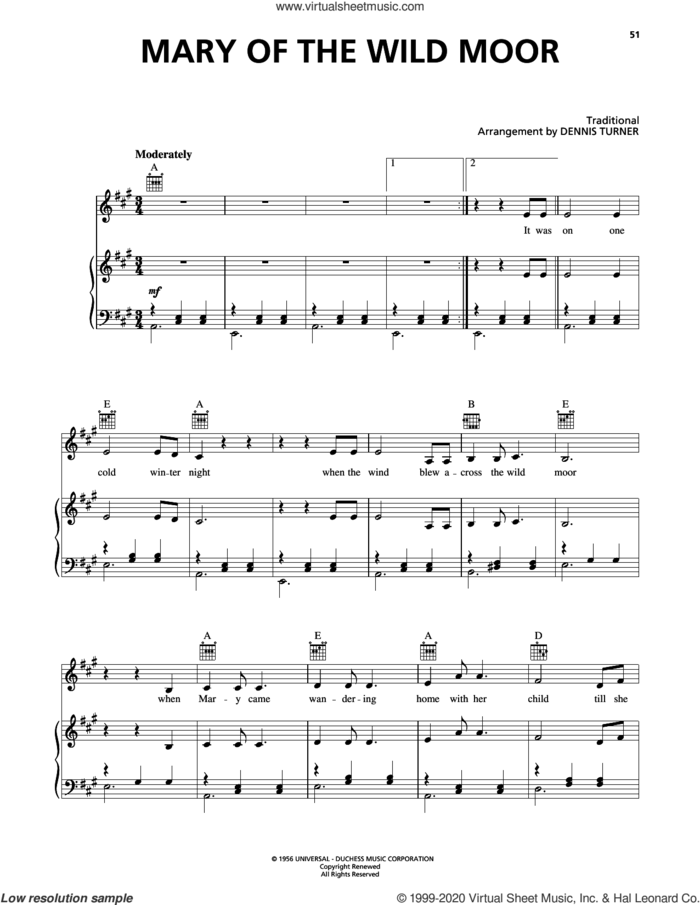 Mary Of The Wild Moor sheet music for voice, piano or guitar by Johnny Cash, Dennis Turner and Miscellaneous, intermediate skill level