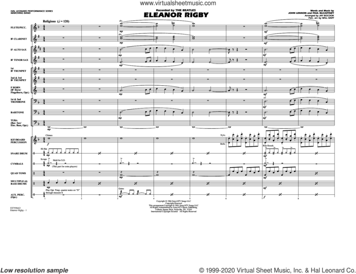 Eleanor Rigby (arr. Jay Bocook) (COMPLETE) sheet music for marching band by The Beatles, Jay Bocook, John Lennon, Paul McCartney and Will Rapp, intermediate skill level