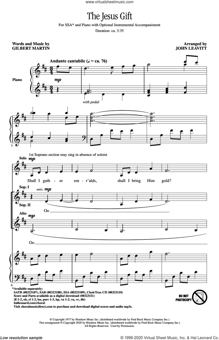 The Jesus Gift (arr. John Leavitt) sheet music for choir (SSA: soprano, alto) by Gilbert Martin and John Leavitt, intermediate skill level