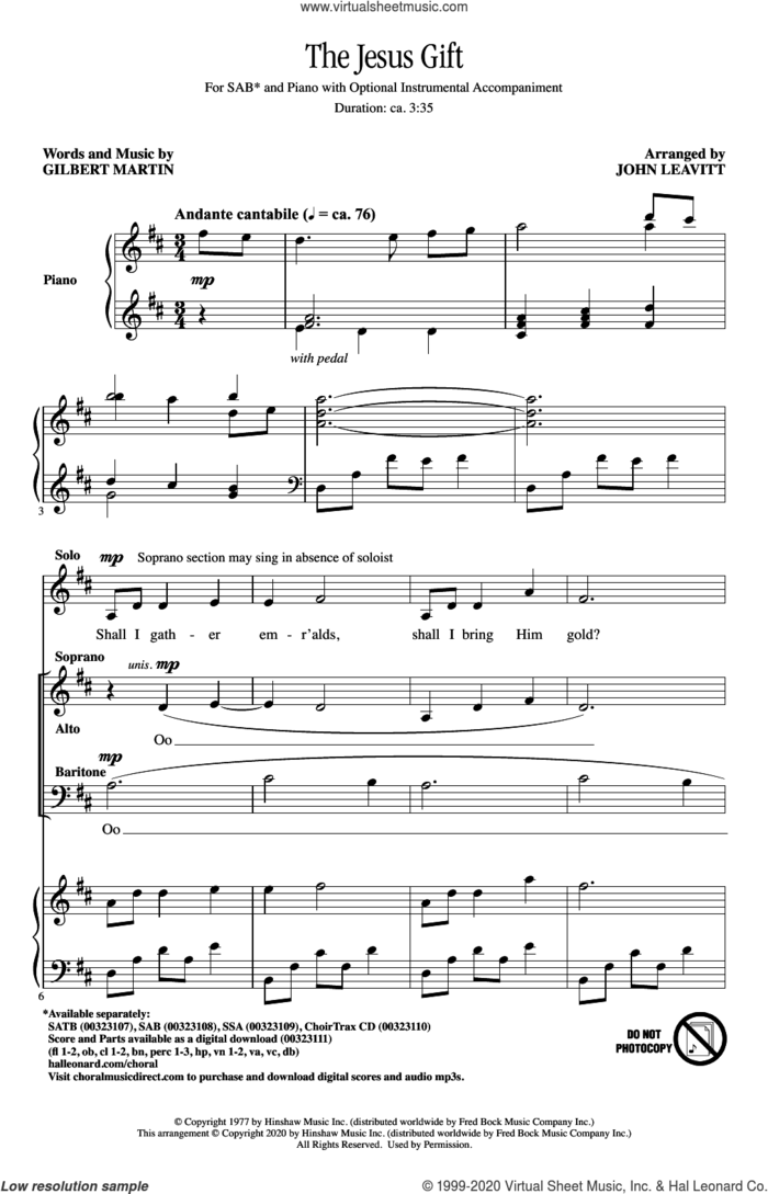 The Jesus Gift (arr. John Leavitt) sheet music for choir (SAB: soprano, alto, bass) by Gilbert Martin and John Leavitt, intermediate skill level