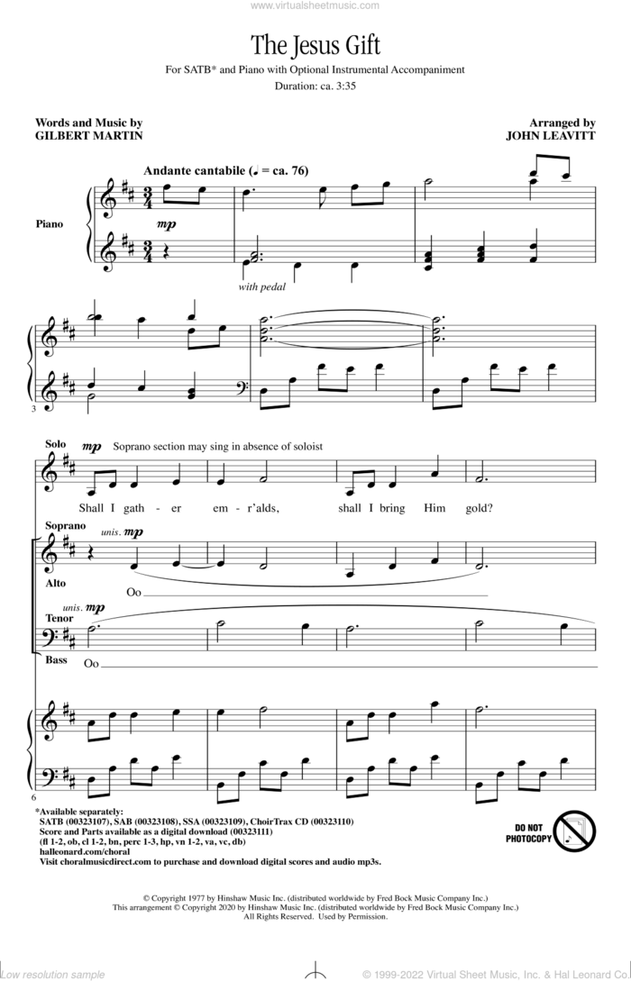 The Jesus Gift (arr. John Leavitt) sheet music for choir (SATB: soprano, alto, tenor, bass) by Gilbert Martin and John Leavitt, intermediate skill level
