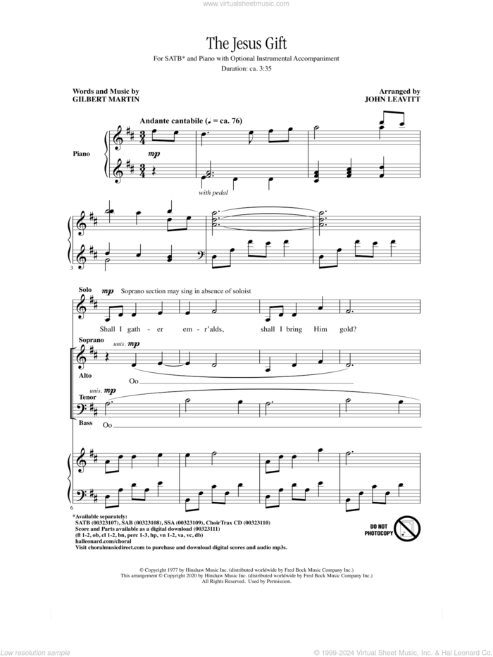 The Jesus Gift (arr. John Leavitt) sheet music for choir (SATB: soprano, alto, tenor, bass) by Gilbert Martin and John Leavitt, intermediate skill level