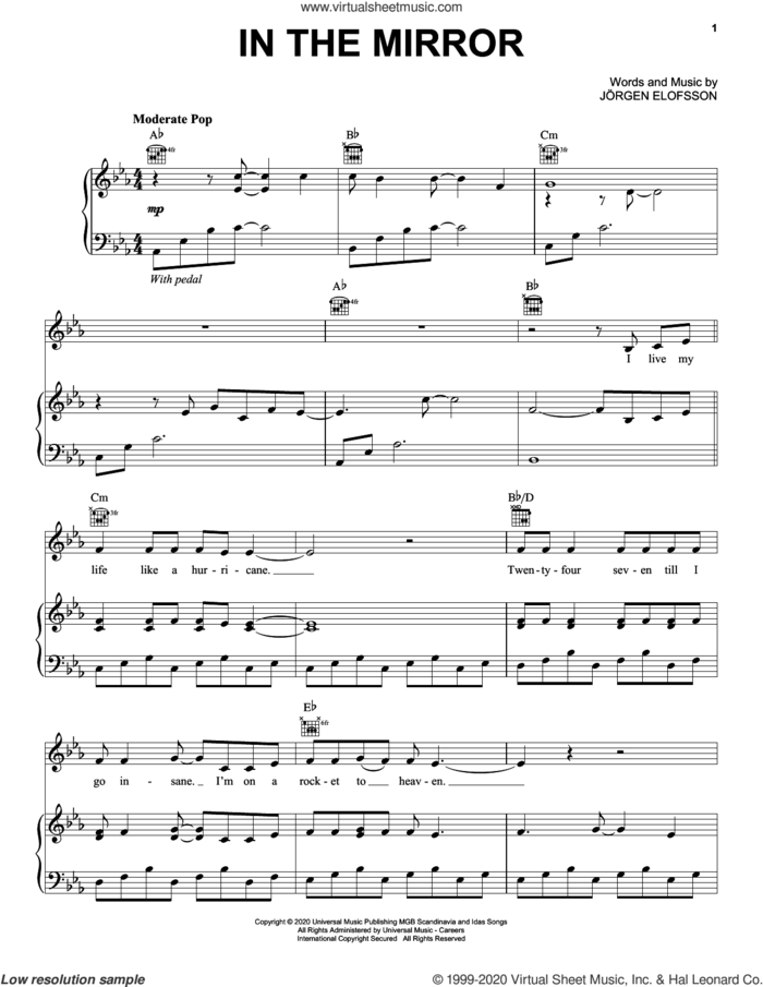 In The Mirror (from Eurovision Song Contest: The Story of Fire Saga) sheet music for voice, piano or guitar by Demi Lovato and Jorgen Elofsson, intermediate skill level