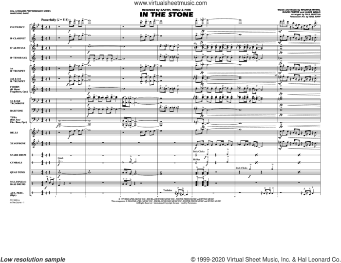 In the Stone (arr. Paul Murtha) (COMPLETE) sheet music for marching band by Paul Murtha, Allee Willis, David Foster, Earth, Wind & Fire, Maurice White and Will Rapp, intermediate skill level