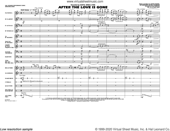 After the Love Has Gone (arr. Paul Murtha) (COMPLETE) sheet music for marching band by Paul Murtha, Bill Champlin, David Foster, Earth, Wind & Fire, Jay Graydon and Will Rapp, intermediate skill level