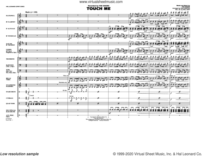 Touch Me (arr. Paul Murtha) (COMPLETE) sheet music for marching band by Paul Murtha, Jim Morrison, John Densmore, Ray Manzarek, Robby Krieger, The Doors and Will Rapp, intermediate skill level