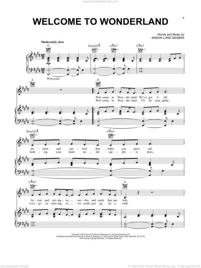 Welcome To Wonderland sheet music for voice, piano or guitar by Anson Seabra and Anson Long-Seabra, intermediate skill level