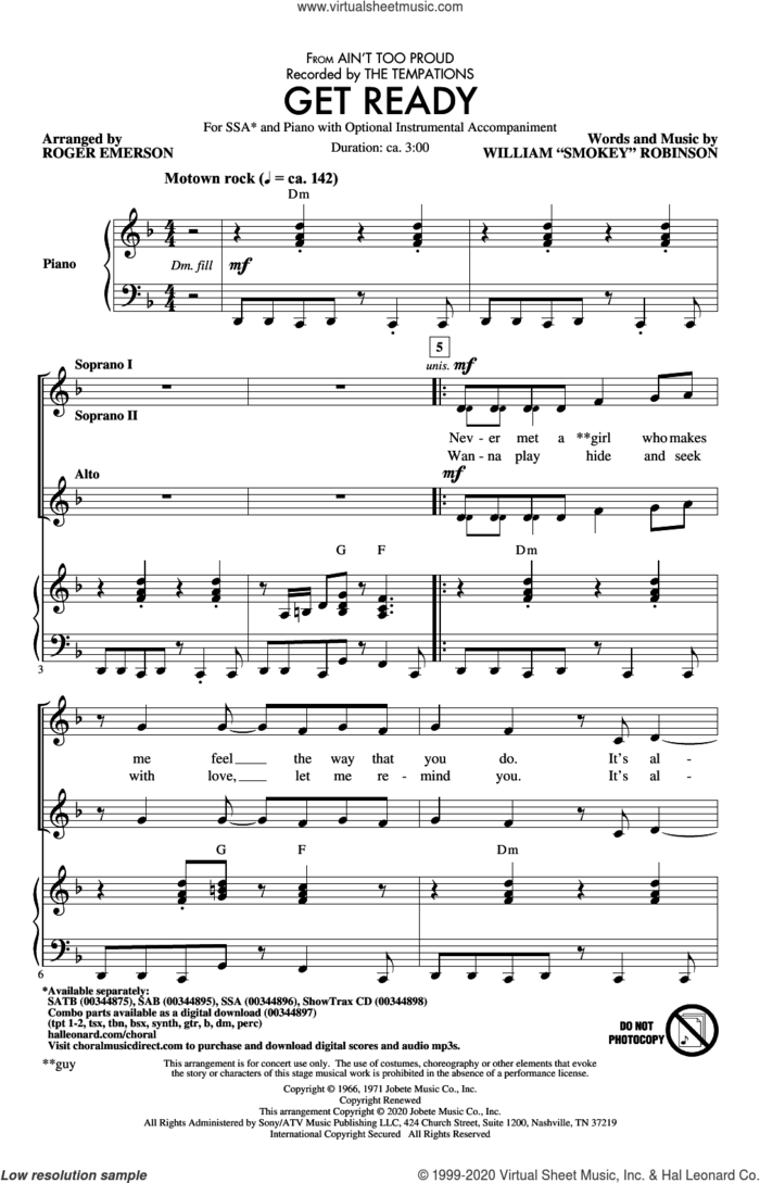 Get Ready (from Ain't Too Proud) (arr. Roger Emerson) sheet music for choir (SSA: soprano, alto) by The Temptations and Roger Emerson, intermediate skill level