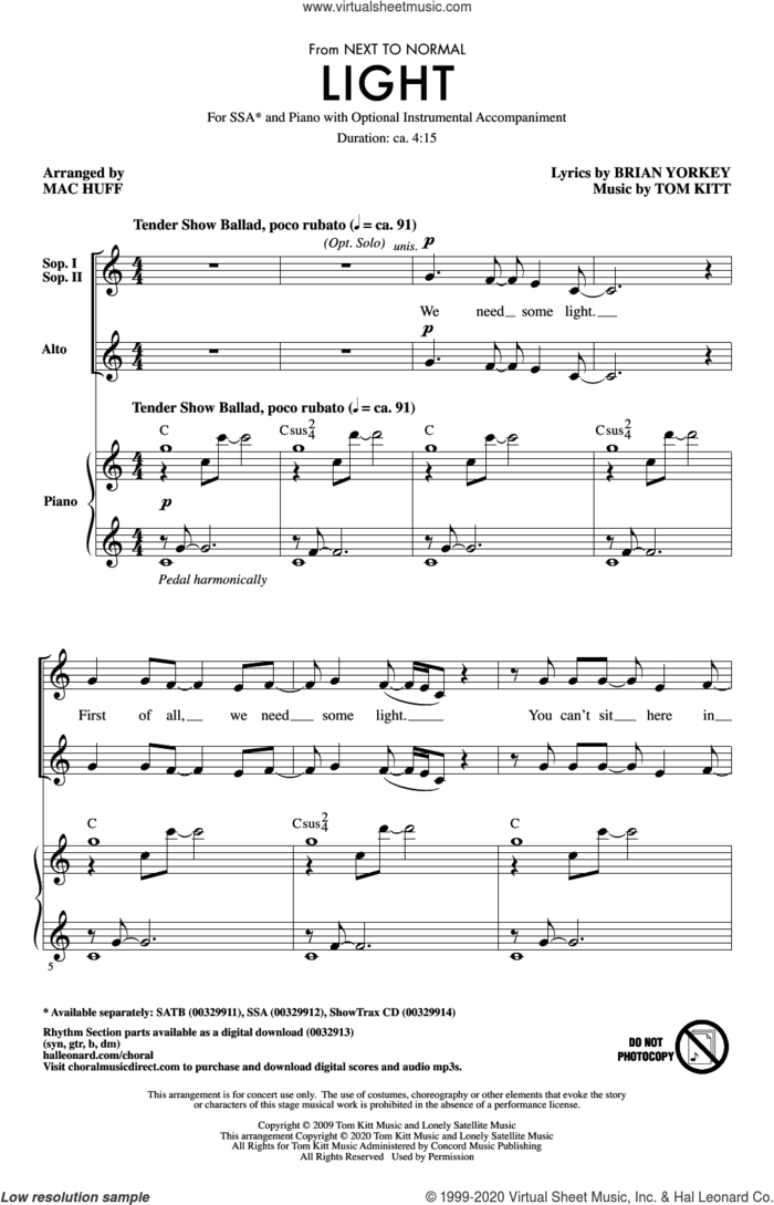 Light (from Next to Normal) (arr. Mac Huff) sheet music for choir (SSA: soprano, alto) by Tom Kitt, Mac Huff and Brian Yorkey & Tom Kitt and Brian Yorkey, intermediate skill level