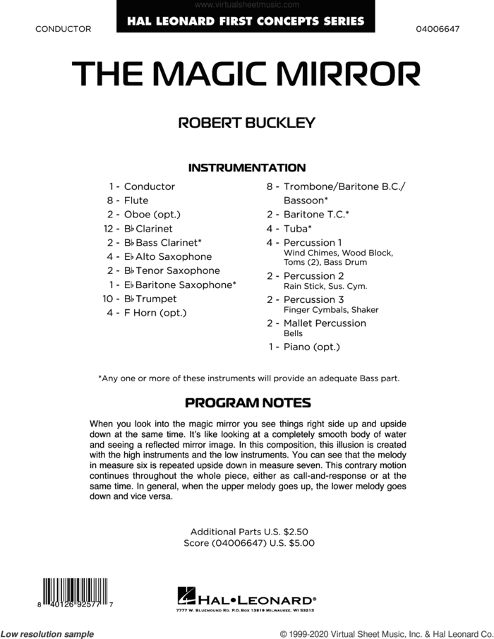 The Magic Mirror (COMPLETE) sheet music for concert band by Robert Buckley, intermediate skill level