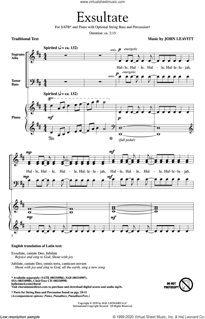 Exsultate sheet music for choir (SATB: soprano, alto, tenor, bass) by John Leavitt and Miscellaneous, intermediate skill level