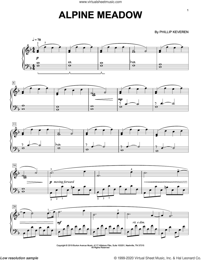 Alpine Meadow sheet music for piano solo by Phillip Keveren, classical score, intermediate skill level