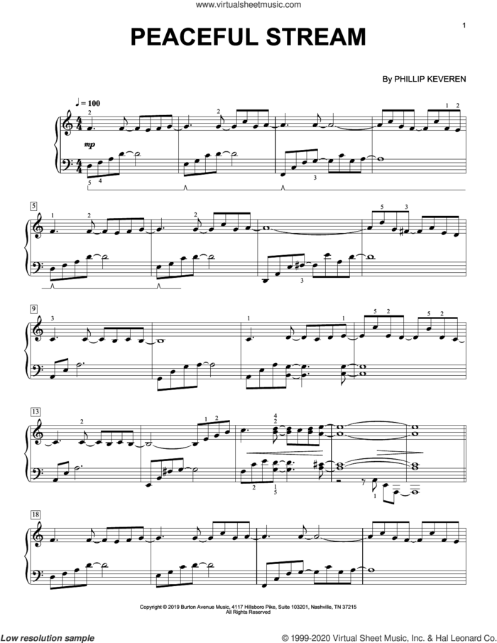 Peaceful Stream sheet music for piano solo by Phillip Keveren, classical score, intermediate skill level