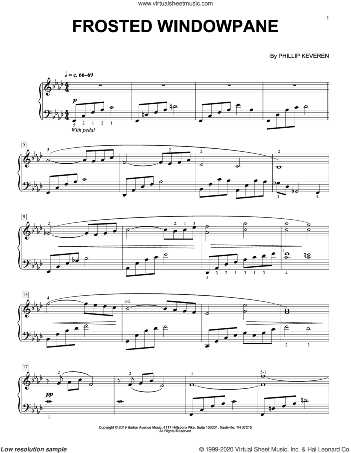 Frosted Windowpane sheet music for piano solo by Phillip Keveren, classical score, intermediate skill level