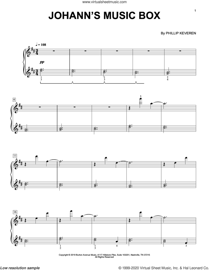 Johann's Music Box sheet music for piano solo by Phillip Keveren, classical score, intermediate skill level