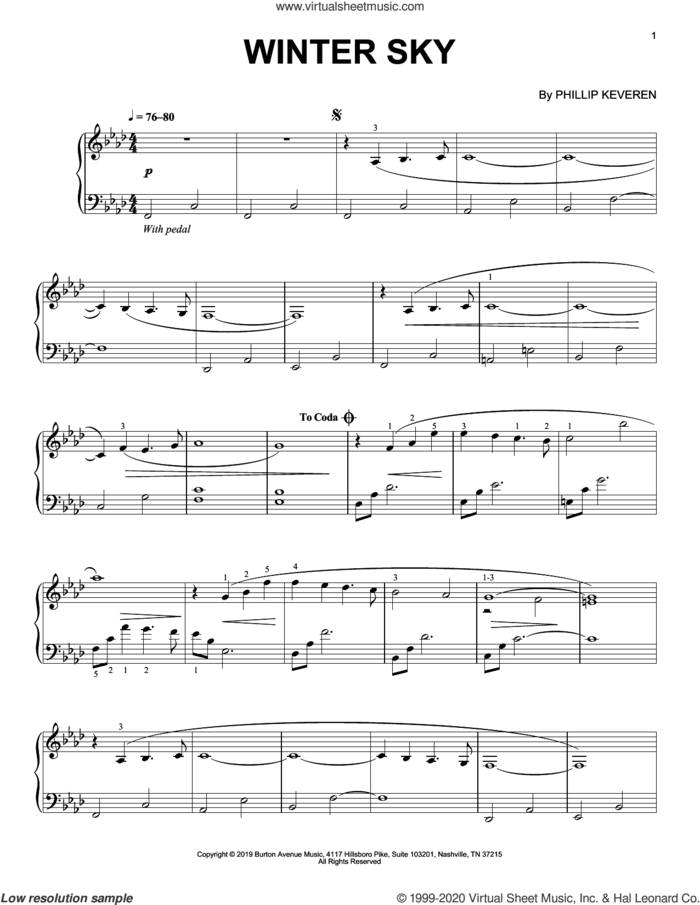 Winter Sky sheet music for piano solo by Phillip Keveren, classical score, intermediate skill level