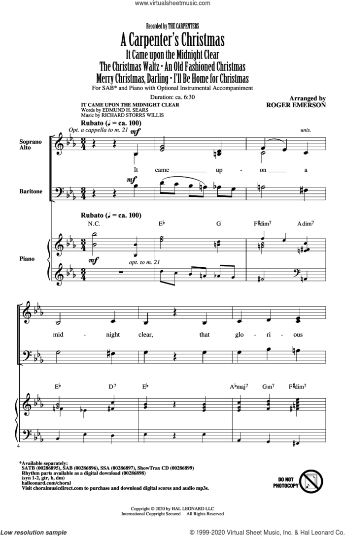 A Carpenter's Christmas (arr. Roger Emerson) sheet music for choir (SAB: soprano, alto, bass) by Richard Carpenter, Roger Emerson, Carpenters and John Bettis, intermediate skill level