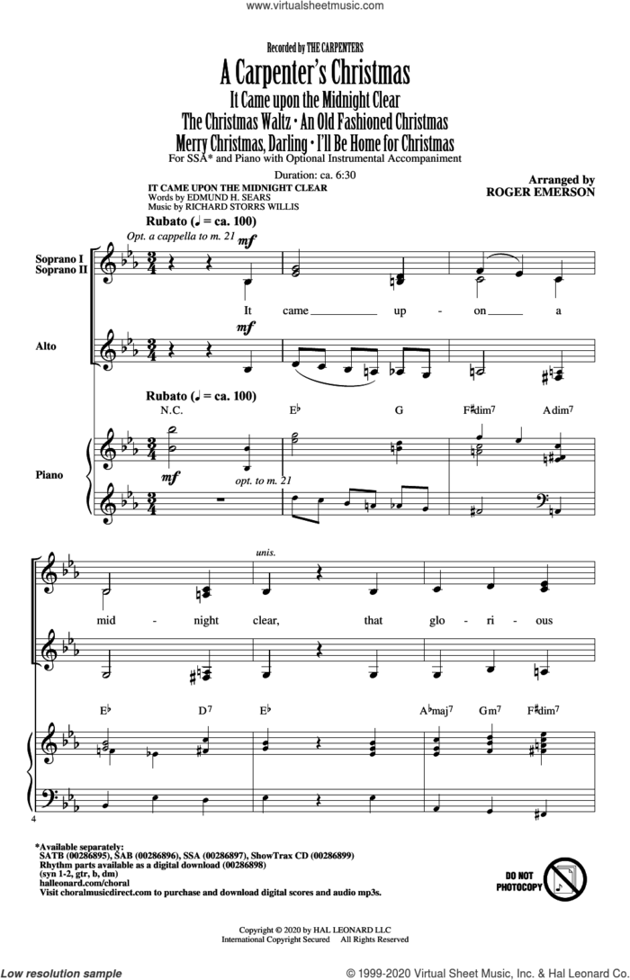 A Carpenter's Christmas (arr. Roger Emerson) sheet music for choir (SSA: soprano, alto) by Richard Carpenter, Roger Emerson, Carpenters and John Bettis, intermediate skill level
