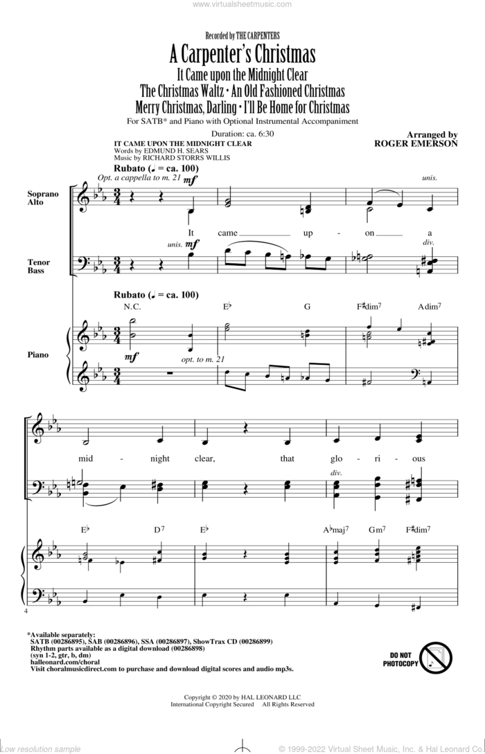 A Carpenter's Christmas (arr. Roger Emerson) sheet music for choir (SATB: soprano, alto, tenor, bass) by Richard Carpenter, Roger Emerson, Carpenters and John Bettis, intermediate skill level