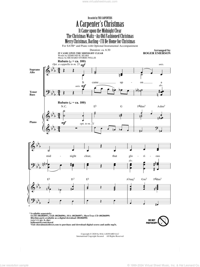 A Carpenter's Christmas (arr. Roger Emerson) sheet music for choir (SATB: soprano, alto, tenor, bass) by Richard Carpenter, Roger Emerson, Carpenters and John Bettis, intermediate skill level