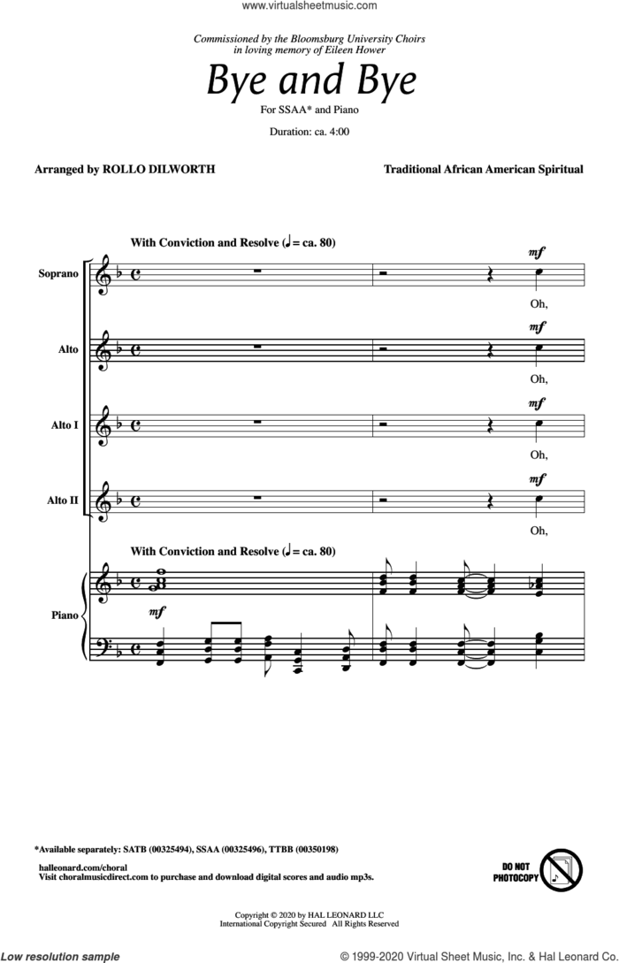 Bye And Bye (arr. Rollo Dilworth) sheet music for choir (SSAA: soprano, alto) by Traditional African American Spiritual and Rollo Dilworth, intermediate skill level
