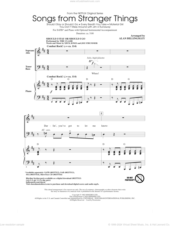 Songs from Stranger Things (arr. Alan Billingsley) sheet music for choir (SATB: soprano, alto, tenor, bass) by Alan Billingsley, intermediate skill level
