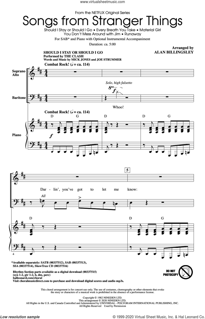 Songs from Stranger Things (arr. Alan Billingsley) sheet music for choir (SAB: soprano, alto, bass) by Alan Billingsley, intermediate skill level