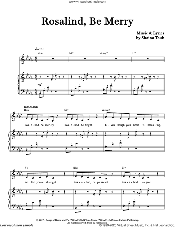Rosalind, Be Merry (from As You Like It) sheet music for voice and piano by Shaina Taub, intermediate skill level