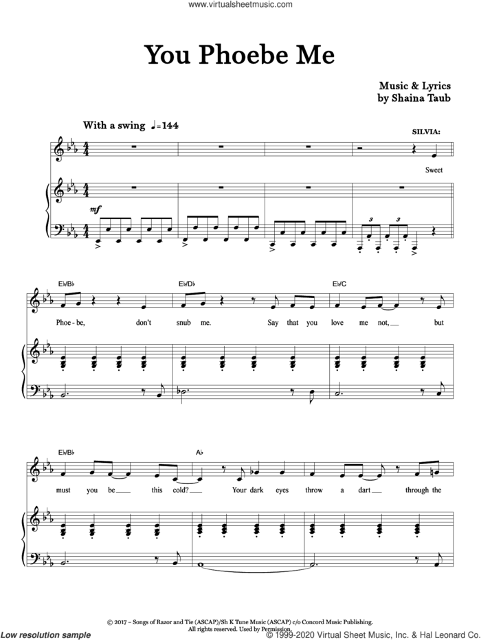 You Phoebe Me (from As You Like It) sheet music for voice and piano by Shaina Taub, intermediate skill level